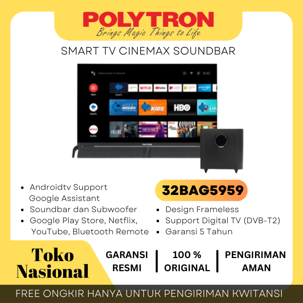 [CIANJUR] LED Polytron Smart Android TV 32"inch PLD 32BAG9953 Cinemax Soundbar