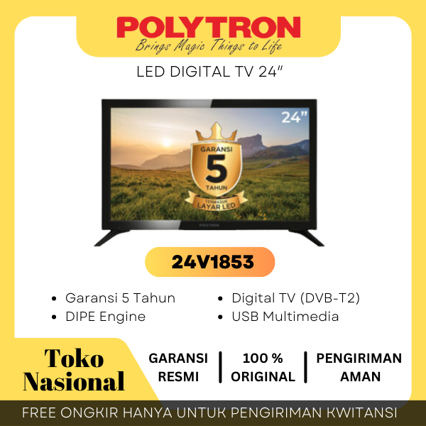 [Cianjur] PROMO LED TV Polytron 24" 24V0853 24inch USB HD HDMI Digital TV