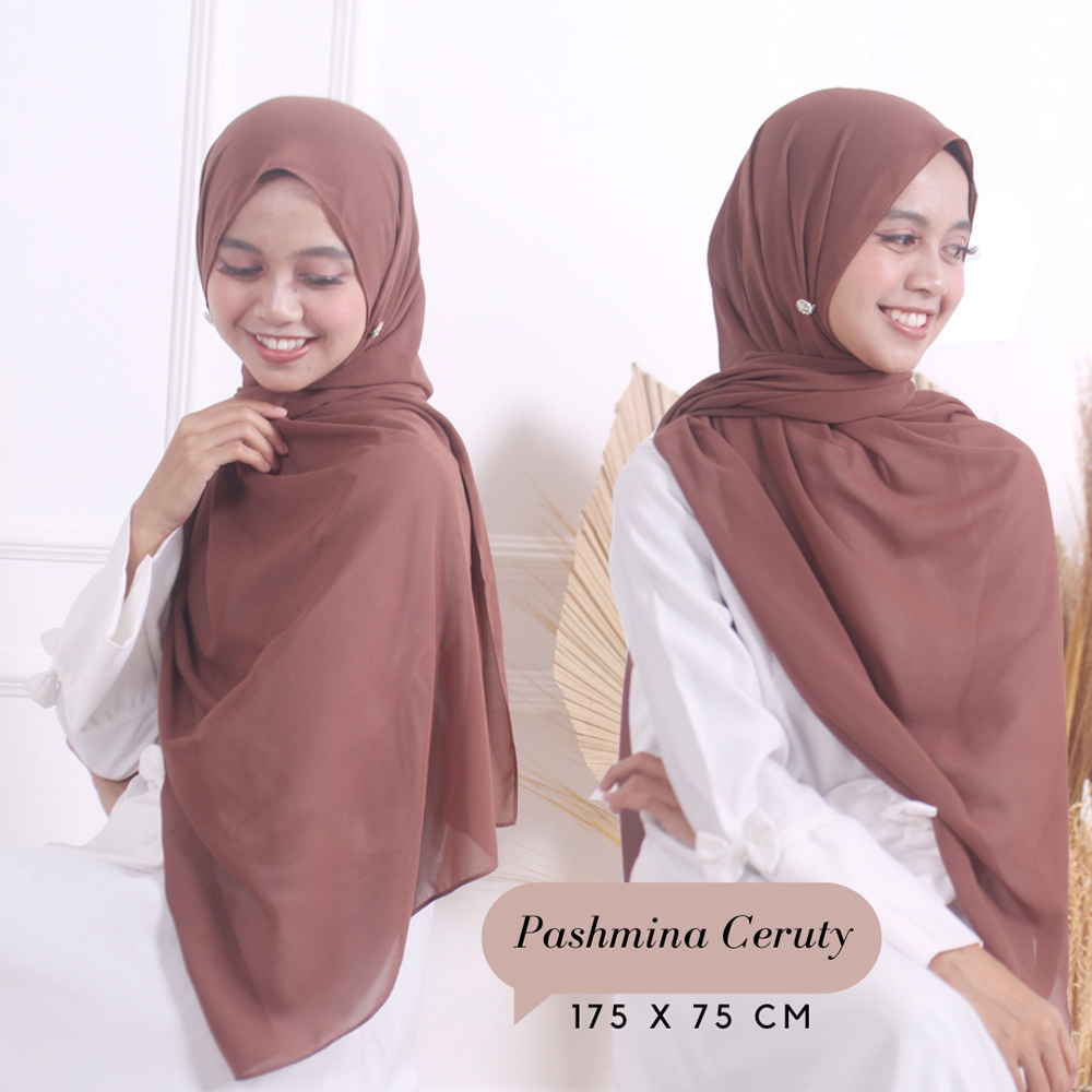 Pashmina Ceruty Baby Doll Premium Panjang 180X75 cm / Pasmina Ceruty Jahit Tepi Polos Malaya