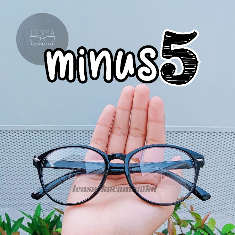Kaca Mata Minus 5 5.0 500 5.00 Wanita Pria Kacamata Rabun Jauh Lensa Bening Oval Bulat Antiradiasi U
