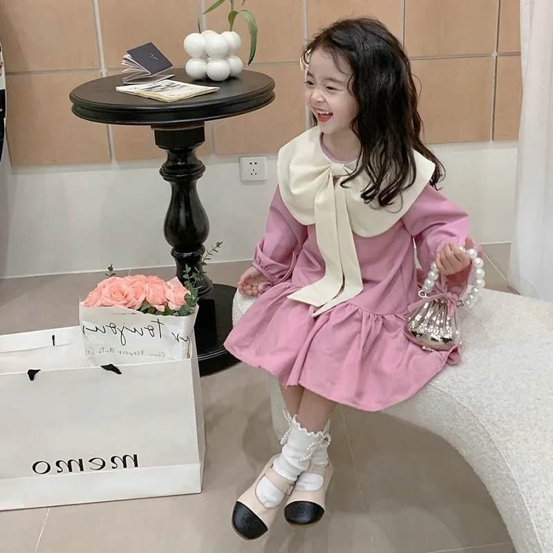 Dress Anak Perempuan Feminine Big Ribbon Pink