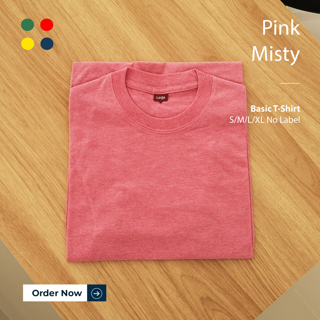 KAOS POLOS PRIA WANITA PINK MISTY TANGAN PENDEK UKURAN S-XL BAHAN TWOTONE 30S ORGINAL