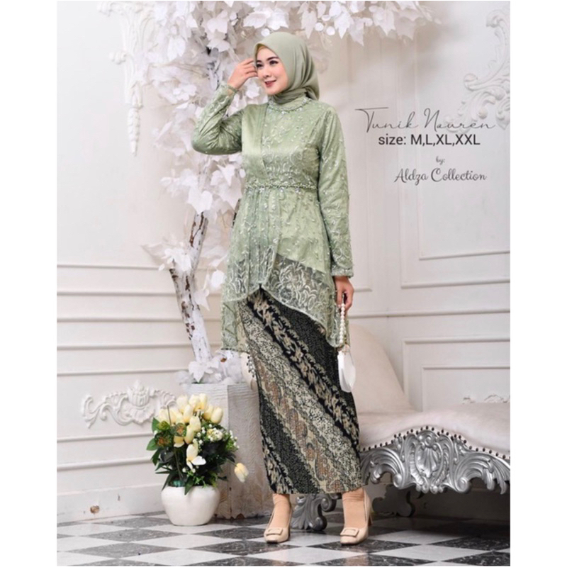 Kebaya Tunik Nauren Selendang - Kebaya Bahan Tule Tebal - Kebaya Kondangan - Kebaya Pesta - Baju kon