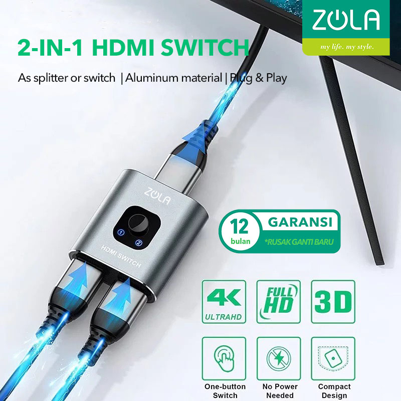ZOLA HD4K Switch 2.0 4K Splitter 1in2Out/2in1 Out untuk PS4/XBOX360/TV