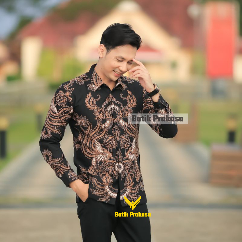 Kemeja Batik Prakasa Motif Endrasuta Hitam Slimfit Lengan Panjang Batik Solo