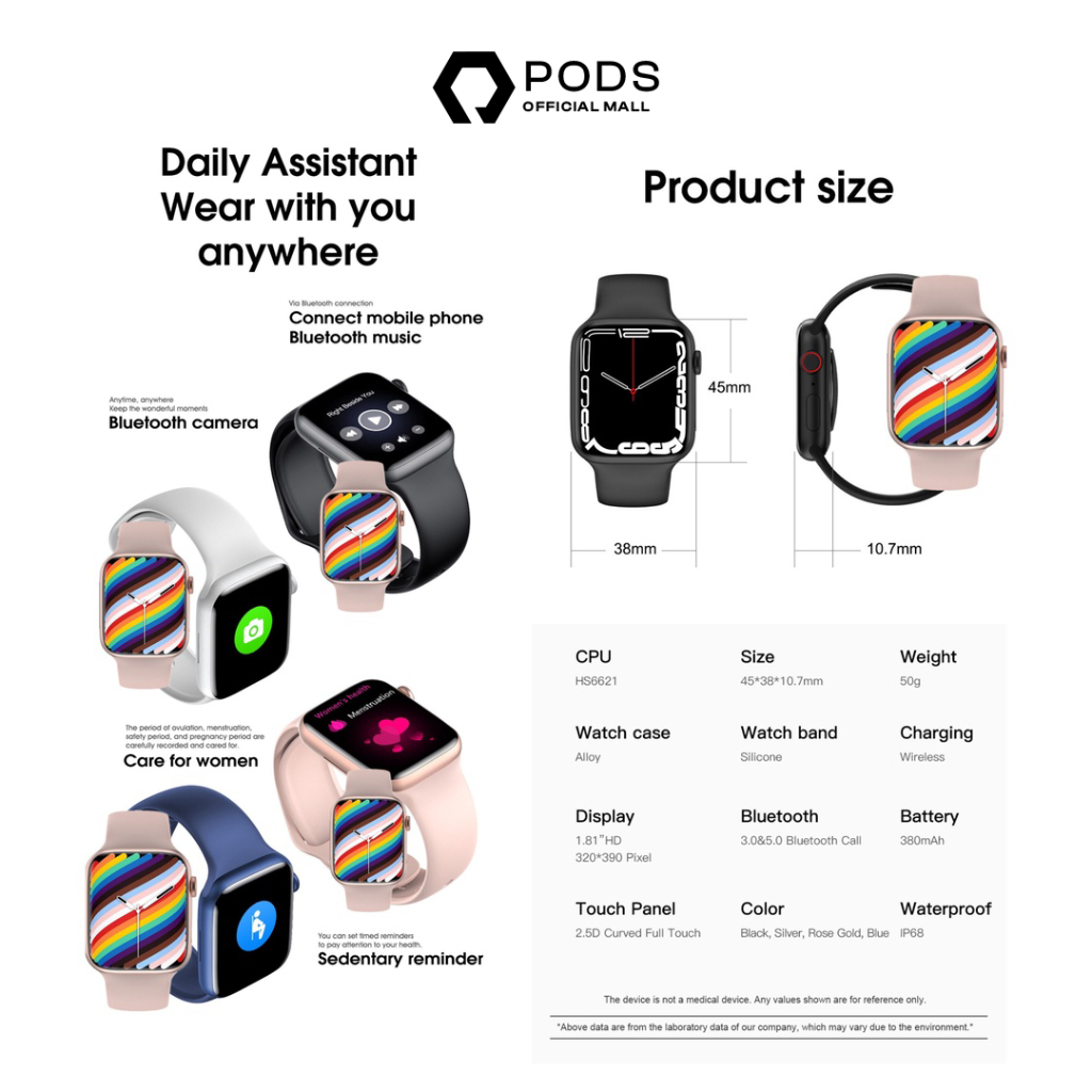 The Watch Series 7 Pro✅Bluetooth Smartwatch Full Touch Screen Phone Call IP68 Waterproof - Custom Watch Face, Body Temperature, Sports Mode by Pods Indonesiaaa