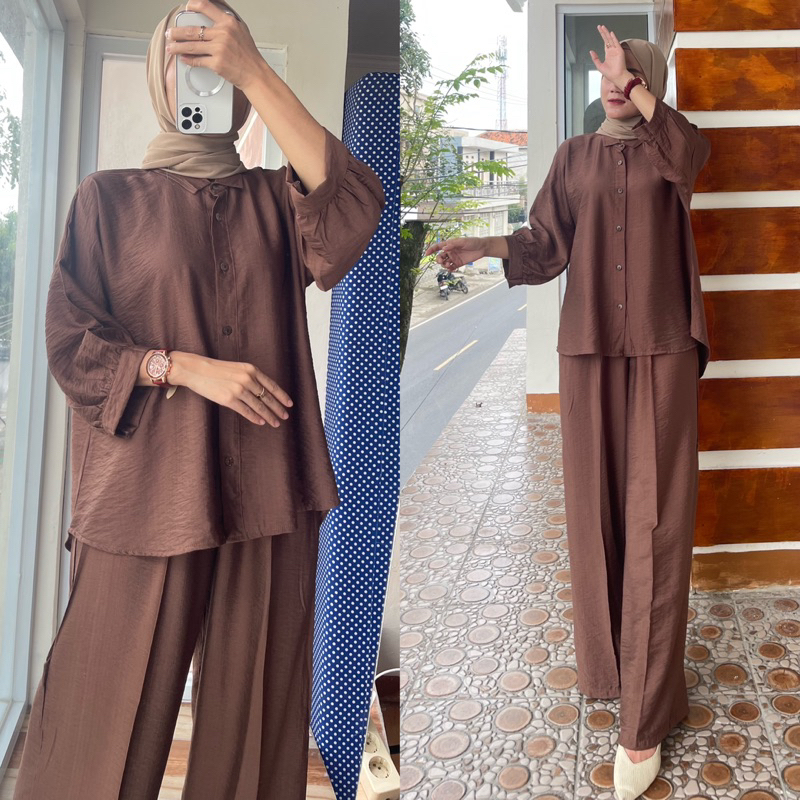 SETELAN MAHIRA POLO LINEN/ONE SET KAMEJA BLOUSE POLO LINEN OOTD HIJAB