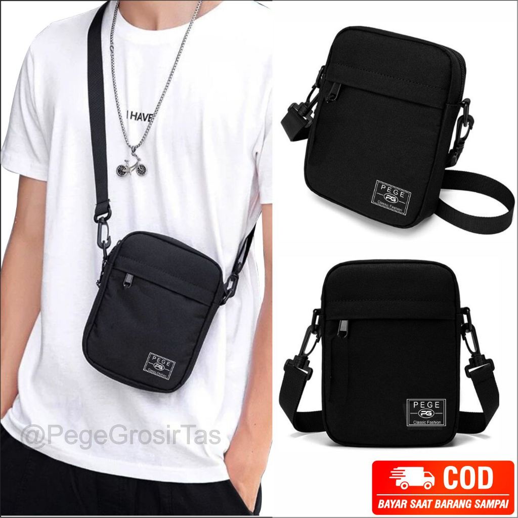 NUZ - Tas Selempang Slingbag Bahu Pria Polos Kasual Hitam Slempang Cowok Keren Murah - PG - 8864