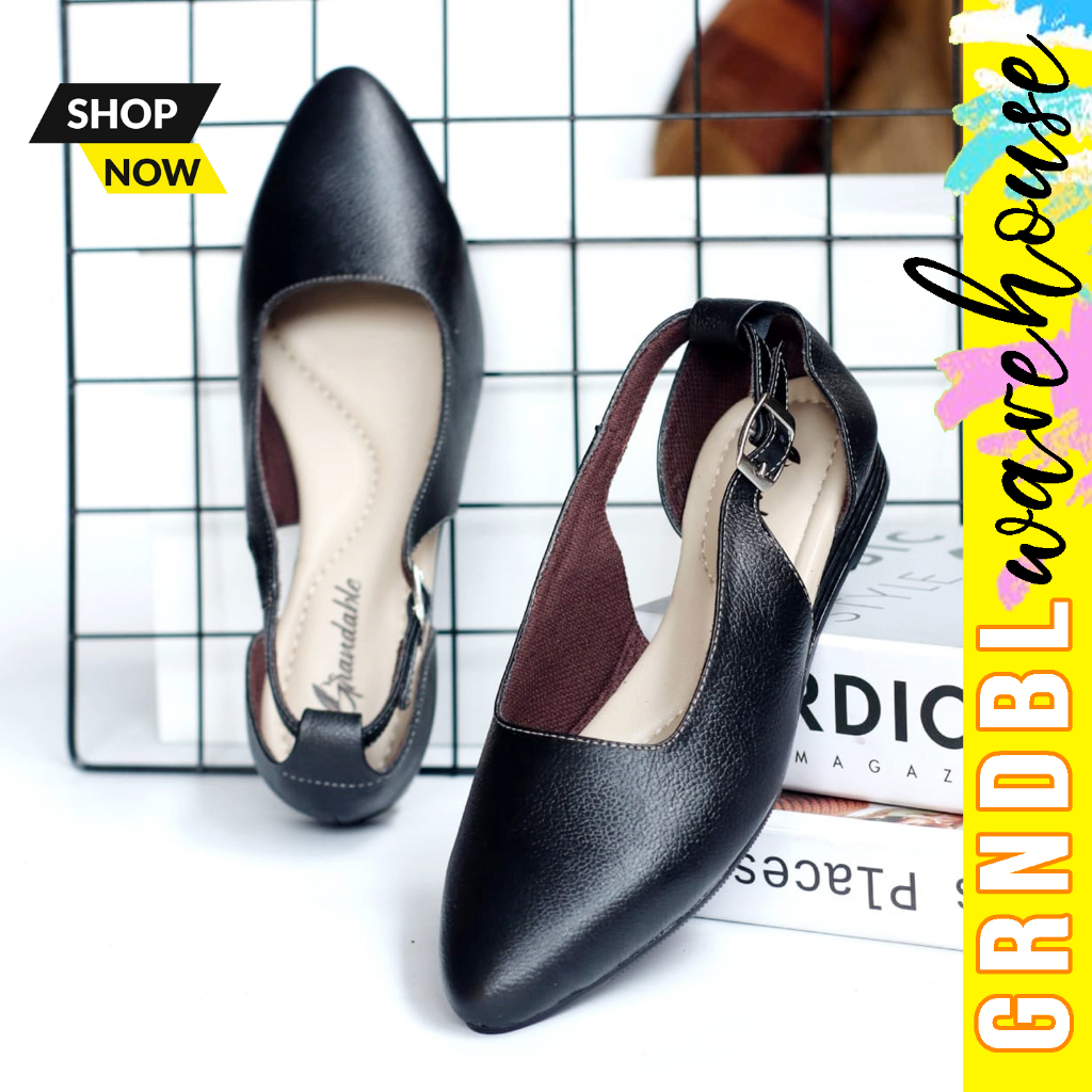 GRNDBL LEGINA Sepatu Formal Casual Slop Selop Slip On Kerja Papirut Kulit Asli Garut Cewek / Cewe Wa