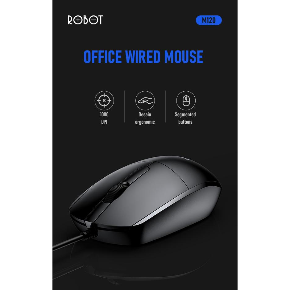 ROBOT Wired Optical Mouse M100 Mouse USB Kabel 1200DPI Ergonomis by.minigo