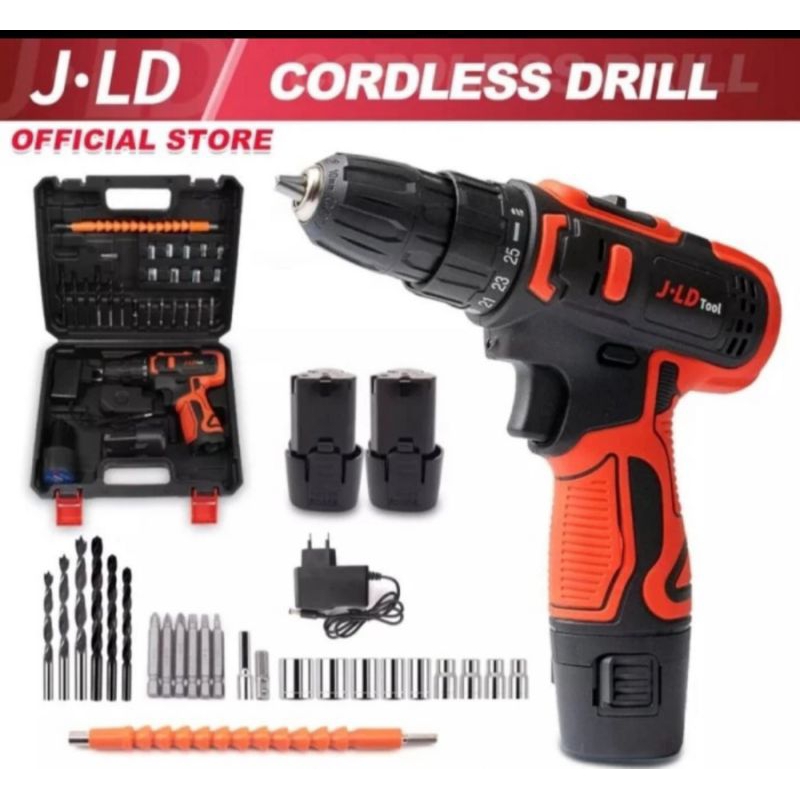 Bor Drill Bor Baterai Cordless JLD Tool 10mm 12V Bor Set Bor drill