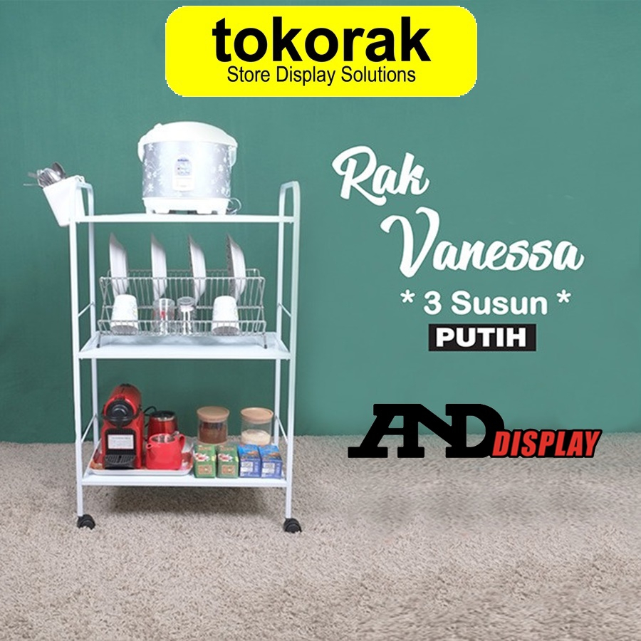 RAK DAPUR VANESSA 3SUSUN PTH RAK PENYIMPANAN SERBAGUNA ANDDISPLAY