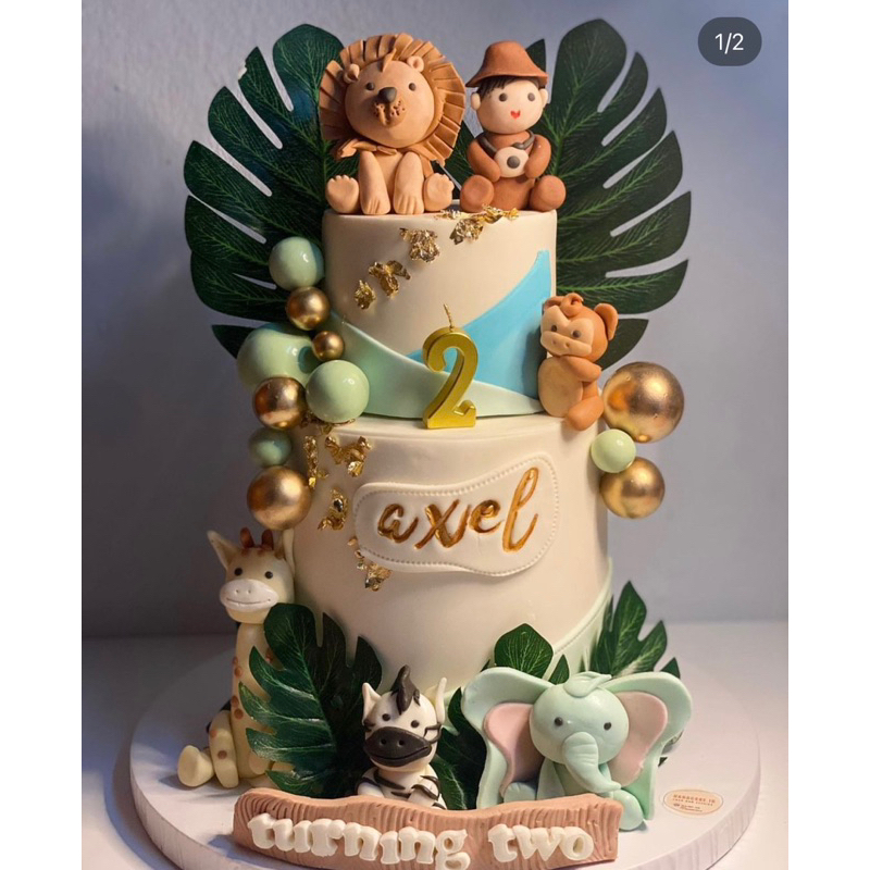

animal cake/kue ulang tahun anak tema animal/2 tingkat kue ulang tahun custom anak tema