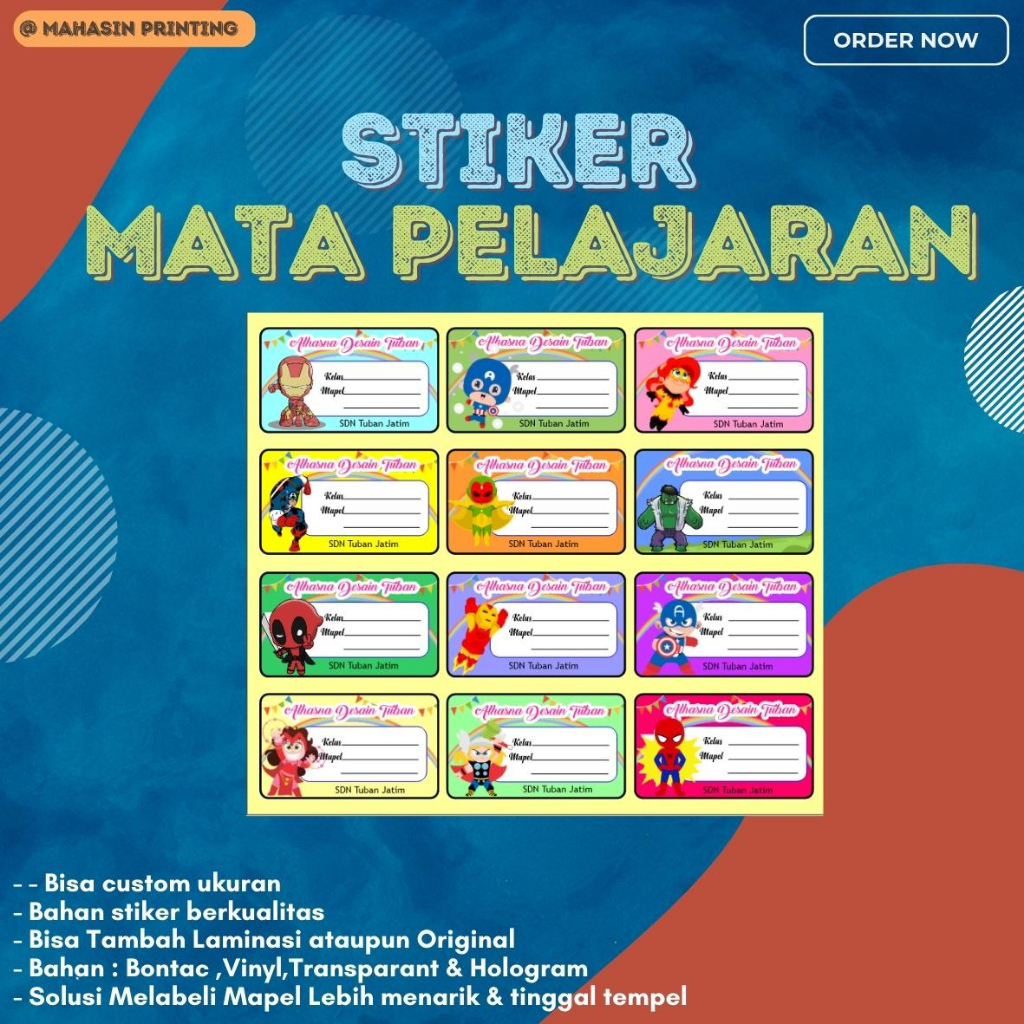 

STIKER MATA PELAJARAN, STIKER MAPEL, (PER A3 BISA JADI 21 - 80 Pcs) STICKER CUSTOM, STICKER KARAKTER LABEL BUKU PELAJARAN TANPA PO