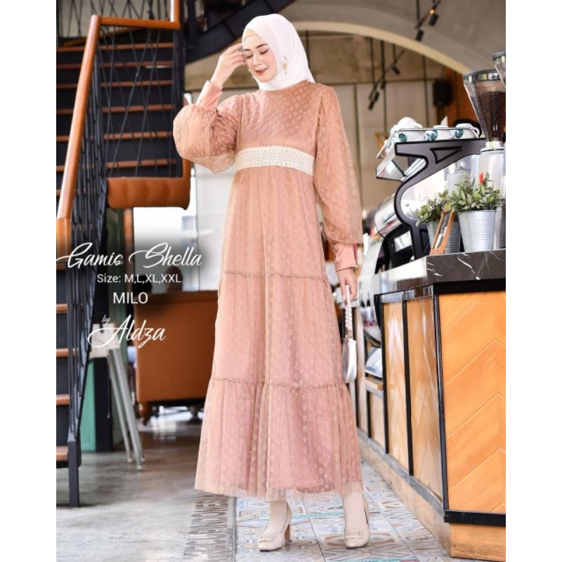 Gamis Shella Tile dott/ Gamis Pesta/ Gamis Kondangan/ Gamis Tile dot/ Gamis murah/ Gamis