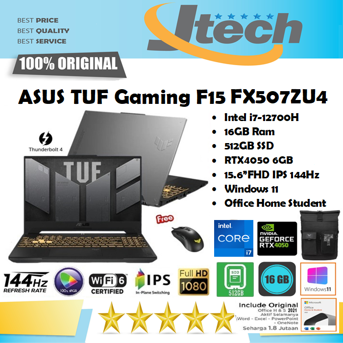 ASUS TUF Gaming F15 FX507ZU4 - i7-12700H - 16GB - 512GB SSD - RTX4050 6GB - 15.6&quot;FHD IPS 144Hz 100%sRGB - W11 - OHS