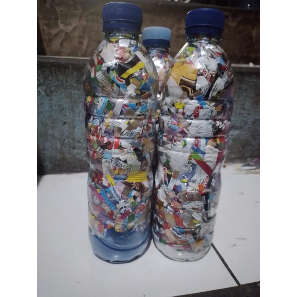 Ecobrick botol Aqua / Club 600 ml berat 240-300gr. Ready stok.