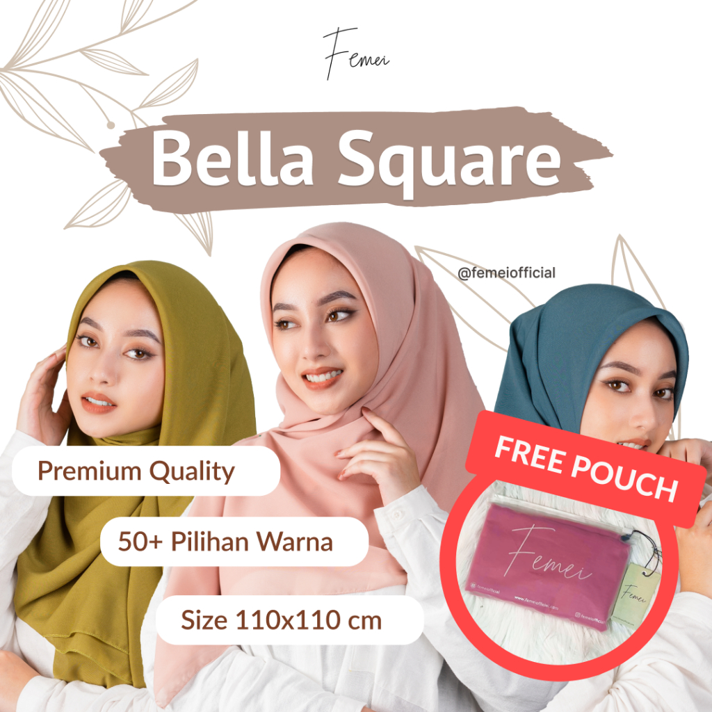 Jilbab Bella Square | Kerudung Segi Empat | Hijab Polycotton Anti Letoy | 50 Warna | Coksu Milo Mocc
