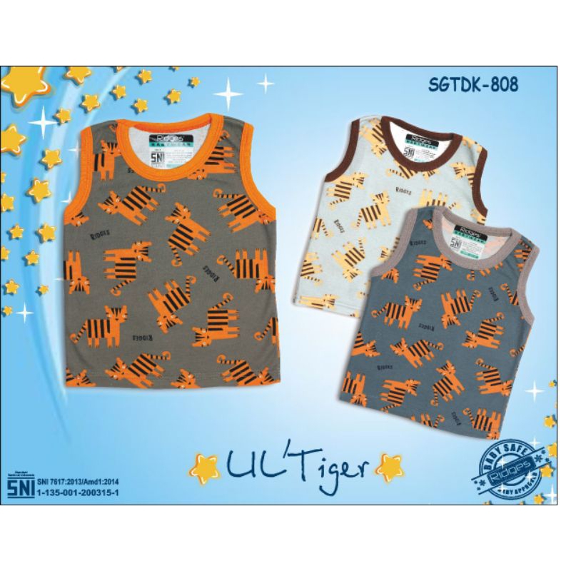 Ridges 3PC Kaos Bayi Lengan Kutung Full Print Ukuran S M L XL Lembut dan SNI