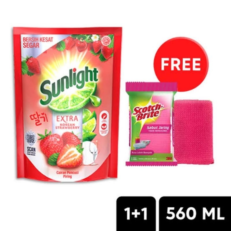 Sunlight 560ml strawberry 560 ml free scoth brite busa senilai 5000