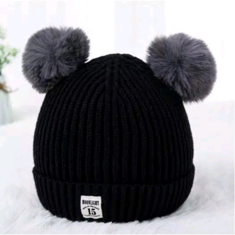 Topi Bayi Kupluk Rajut Pompong MOONLIGHT 15 &amp; Topi Kupluk DC  Anak Balita Topi Baby BennyHat KUPLUK POM-POM - M15