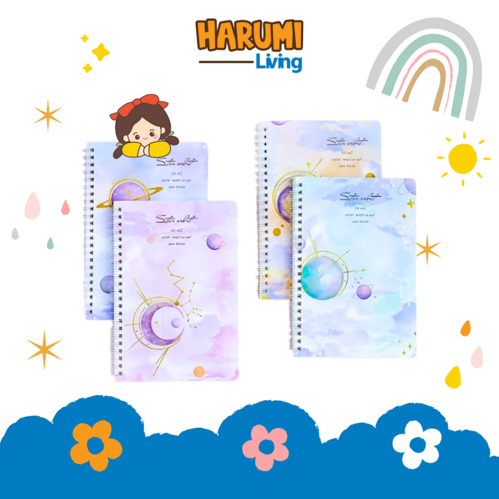 

HARUMI Note Book Motif Angkasa Buku Catatan Spiral A5 Buku Tulis Bergaris 60 Lembar