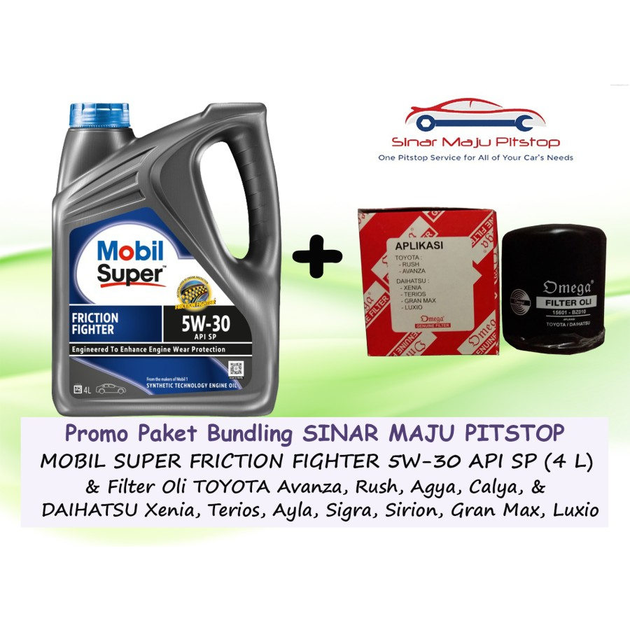 Paket Bundling Oli MOBIL SUPER FRICTION FIGHTER 5W-30 API SP Original 4 Liter & Filter Oli DAIHATSU 
