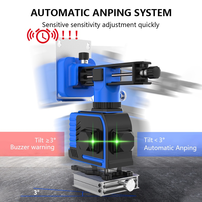 Laser Level 16 Lines/12 Lines/5 Lines 2 baterai Mesin Self Leveling Tingkat Laser Tingkat Laser Sinar Hijau dengan Remot Laser Siku Waterpass Digital Laser 3D High-precision
