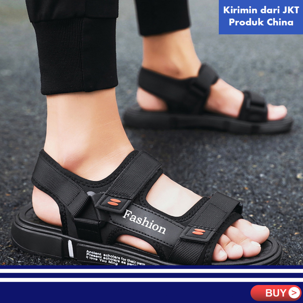 【COD &amp; Kirim Hari ini 100% IMPORT】Sandal Gunung Pria / Tali Belakang Yang BiSa Dilepas / Non-Slip Sol Premium Quality Sendal / Hitam&amp;Abu-abu - 39~44