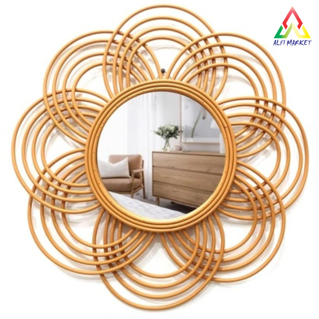 Cermin Anyaman Cantik | Cermin Rotan | Aesthetic Mirror | Cermin dinding Hias Berwarna | Hiasan Dind