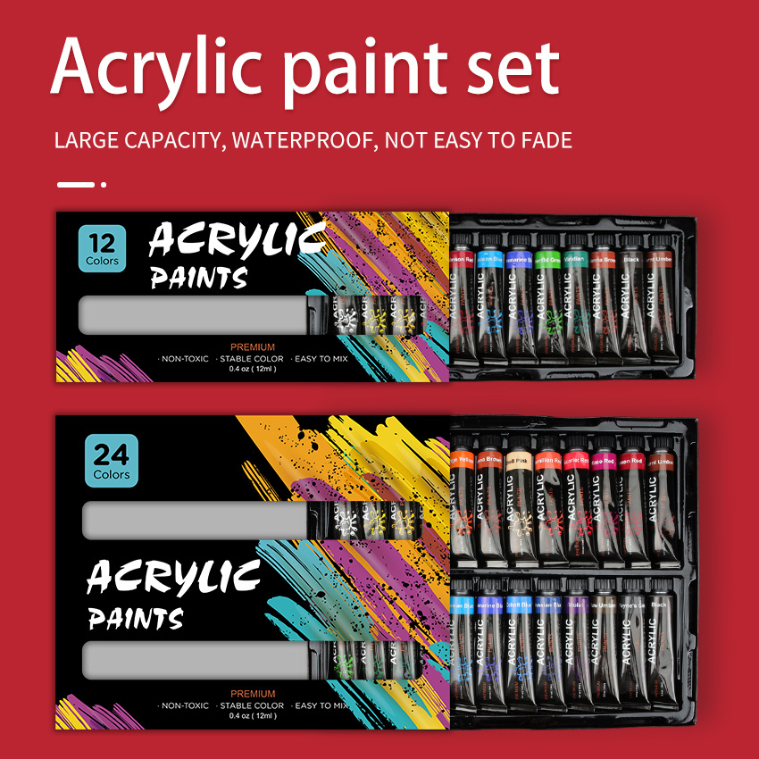 

SeamiArt 12 24color Acrylic Paint Set 12ml Tube Acylic with 10pcs Painting Brush Cat akrilik 12 24 Warna