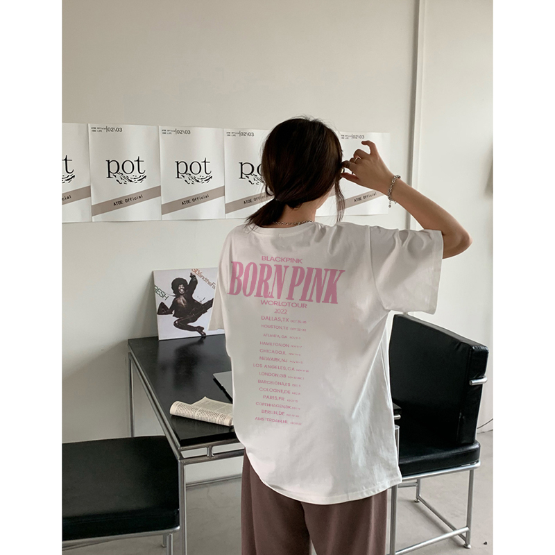 Letter Kaos Cream Lengan Pendek Atasan Wanita Oversize Printed T-shirt Kekinian Korean Style