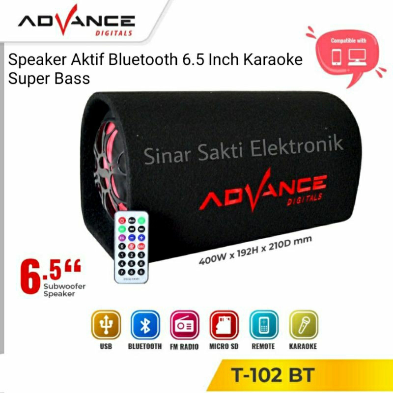 Speaker Bluetooth Advance T102 T103 BT Karaoke 6.5 8 Inch Portable Bass Tabung T 102 103 Multimedia