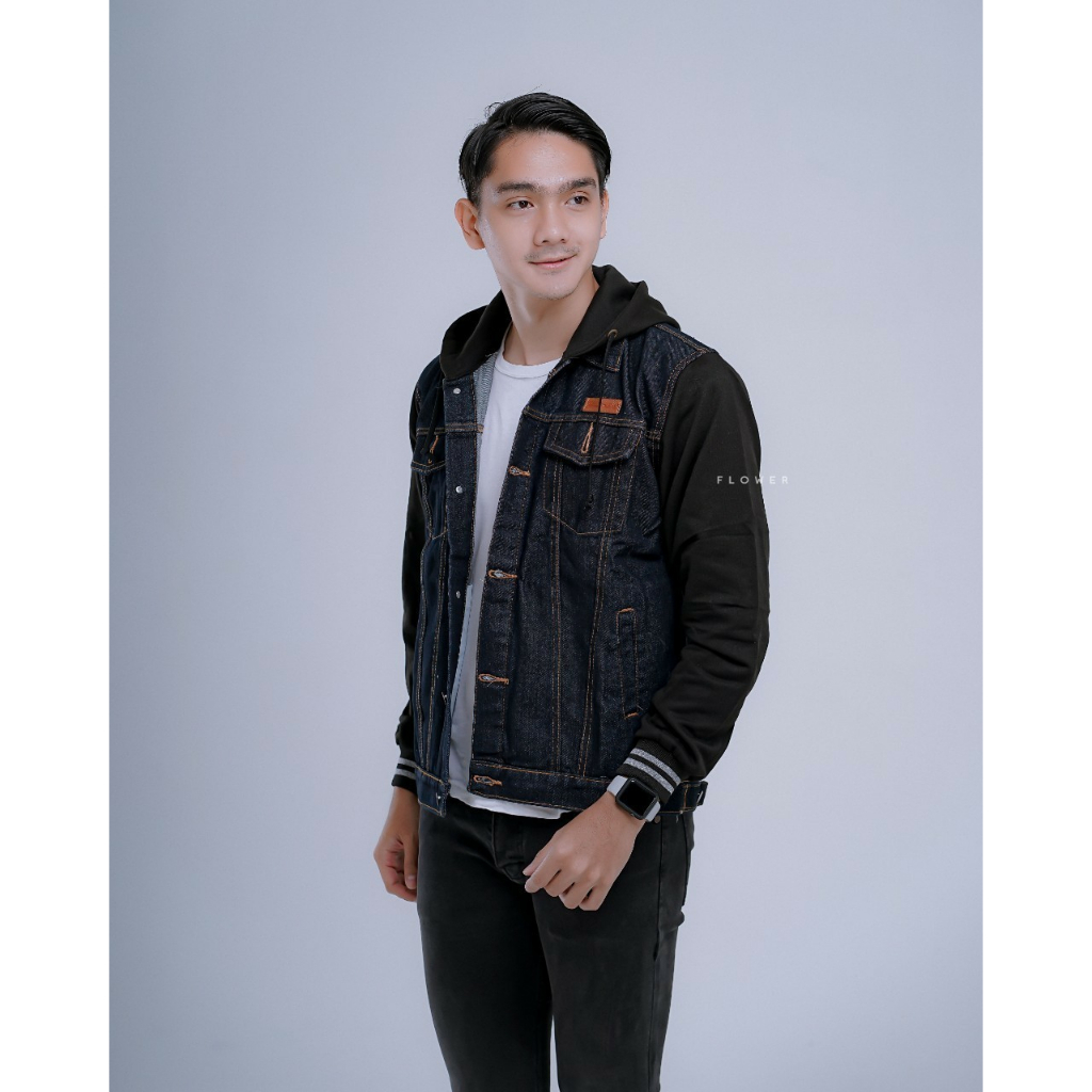 JAKET JEANS SI BOY SIZE M L XL - JAKET REGLAN JEANS - JAKET JEANS HOODIE PRIA - JAKET JEANS BLUEBLACK HOODIE - JAKET HOODIE JEANS PRIA - JAKET DILAN