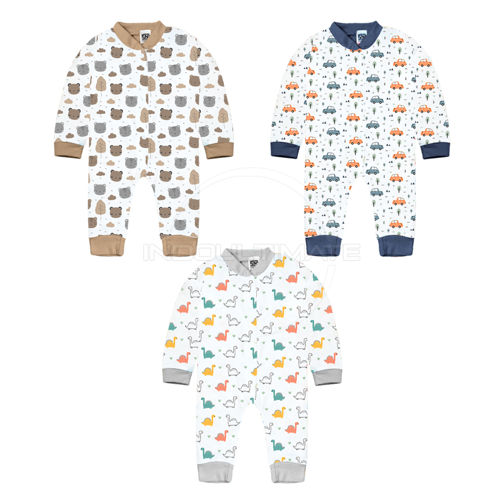 Sleepsuit BCS-663 Jumpsuit Panjang Kaki Buka Piyama Newborn Full Print Jumper Bayi Baju Panjang Bayi Katun Model Terbaru 2023 Baju Tidur Panjang Kaki Buka Murah Kualitas Terbaik