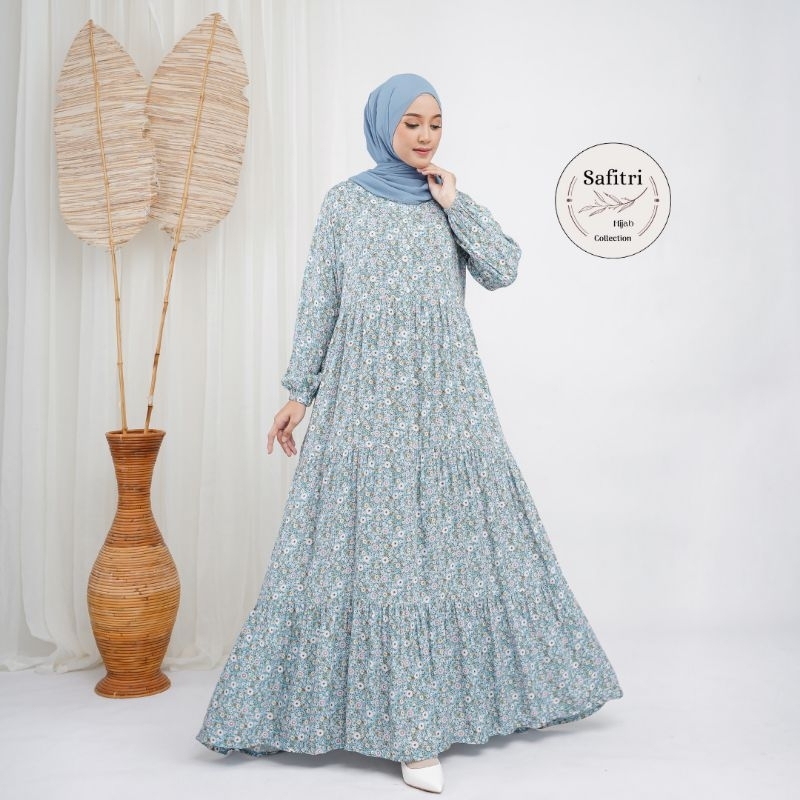 ALESHA DRESS Gamis rayon import premium bunga by Safitri Fashion