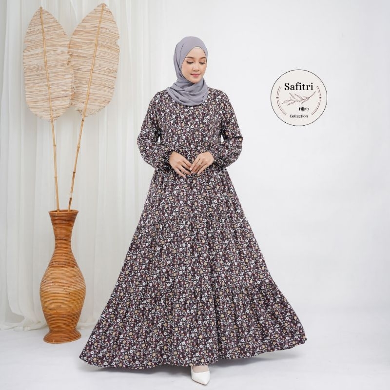 ALESHA DRESS Gamis rayon import premium bunga by Safitri Fashion