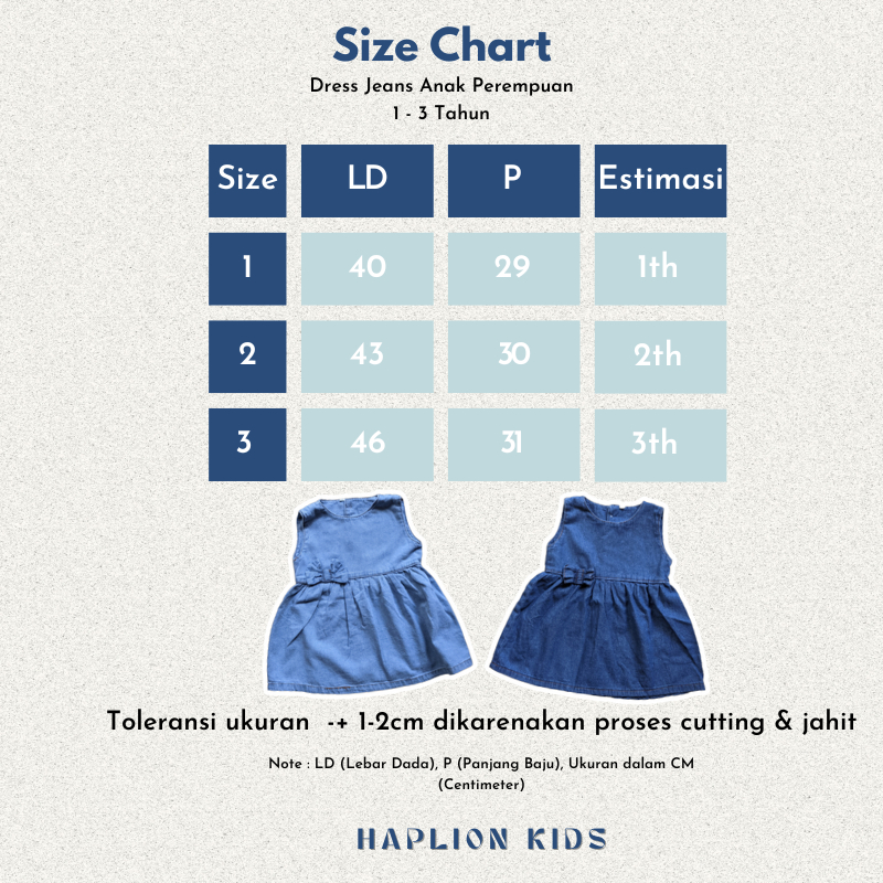 Dress Jeans Tanpa Lengan Kutung Anak Perempuan 1 - 6 Tahun | Haplion Kidswear