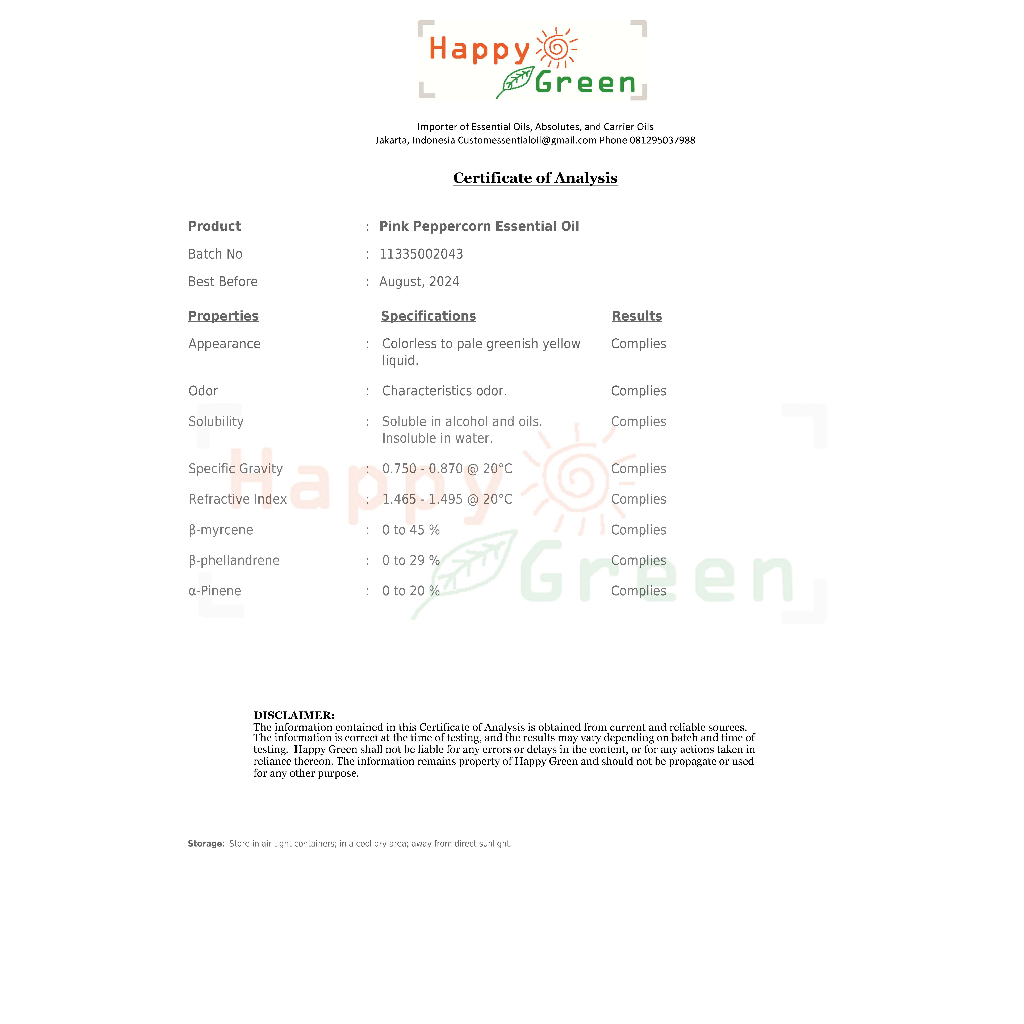 Happy Green Pink Peppercorn Essential Oil  -Minyak Atsiri lada Peru