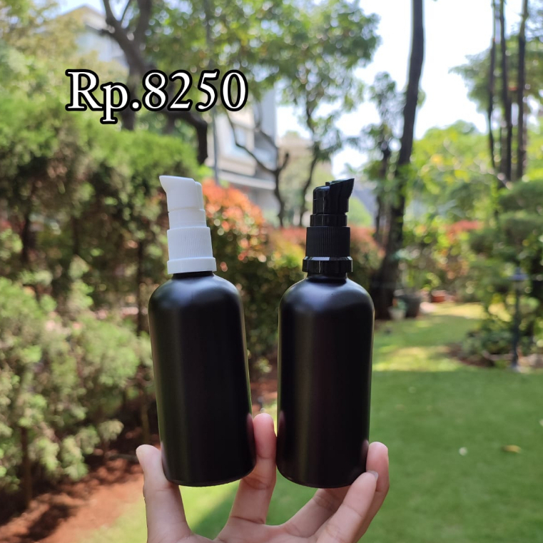 Botol Hitam Doff 100ml Skincare Botol Pump Botol kemasan makeup Kaca Hitam Frosted Botol Body Lotion