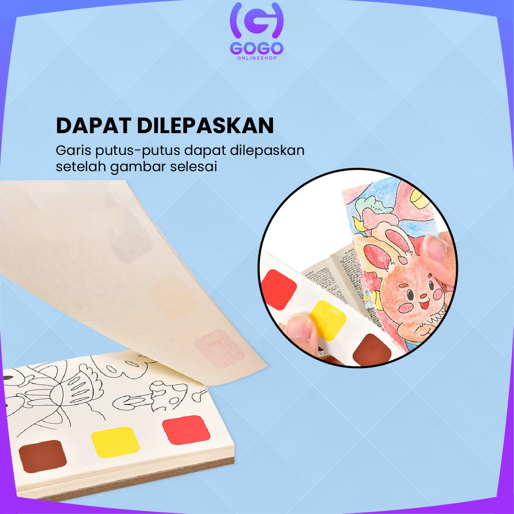 GOGO-A56 Buku Gambar Mewarnai Buku Lukis Cat Air Set Free Kuas / Buku Mewarnai Watercolor Book Coloring Edukasi Anak