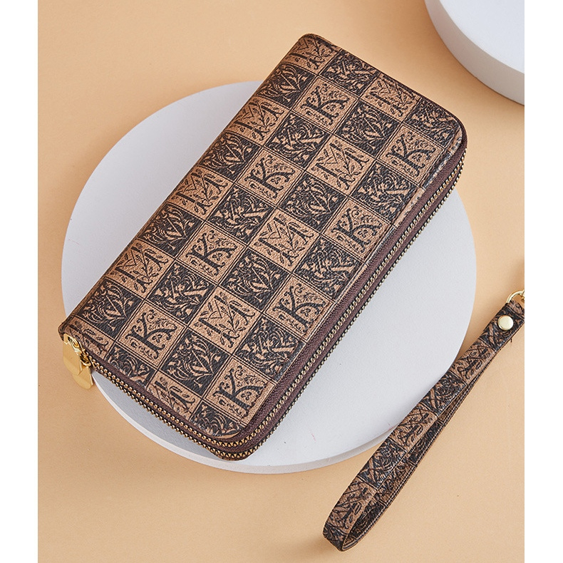 DOMPET PANJANG WANITA KOREA TALI PENDEK KULIT COKLAT IMPORT MARCELINE WA692B7 PREMIUM BESAR RESLETING MUAT HP KARTU UANG KOIN KEKINIAN CEWEK MURAH BRANDED BATAM SIMPLE FASHION