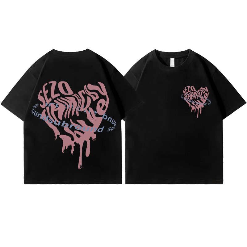 kaos oversize wanita import/korea style pink love graffiti kaos hitam