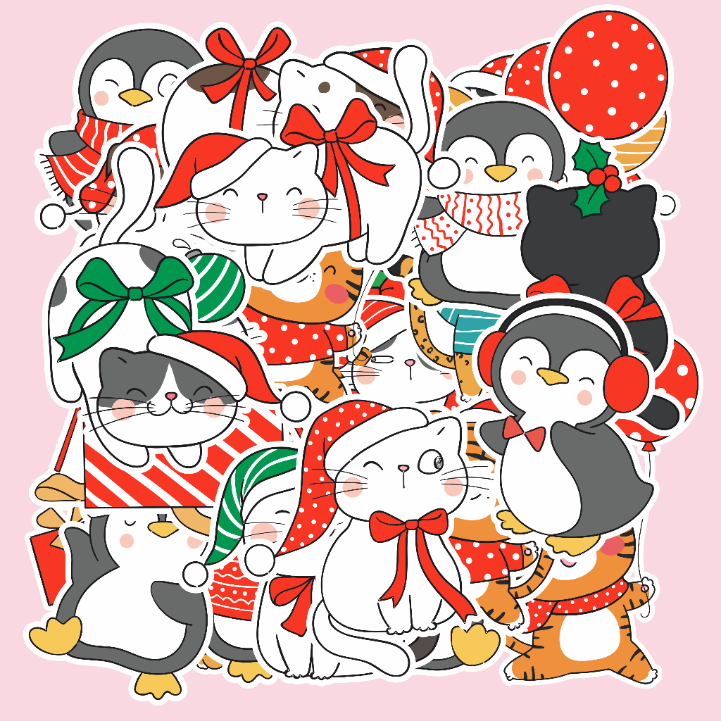 

( 50 pcs ) murah random satuan edisi ANIMAL CHRISTMAS-murah/random stiker satuan