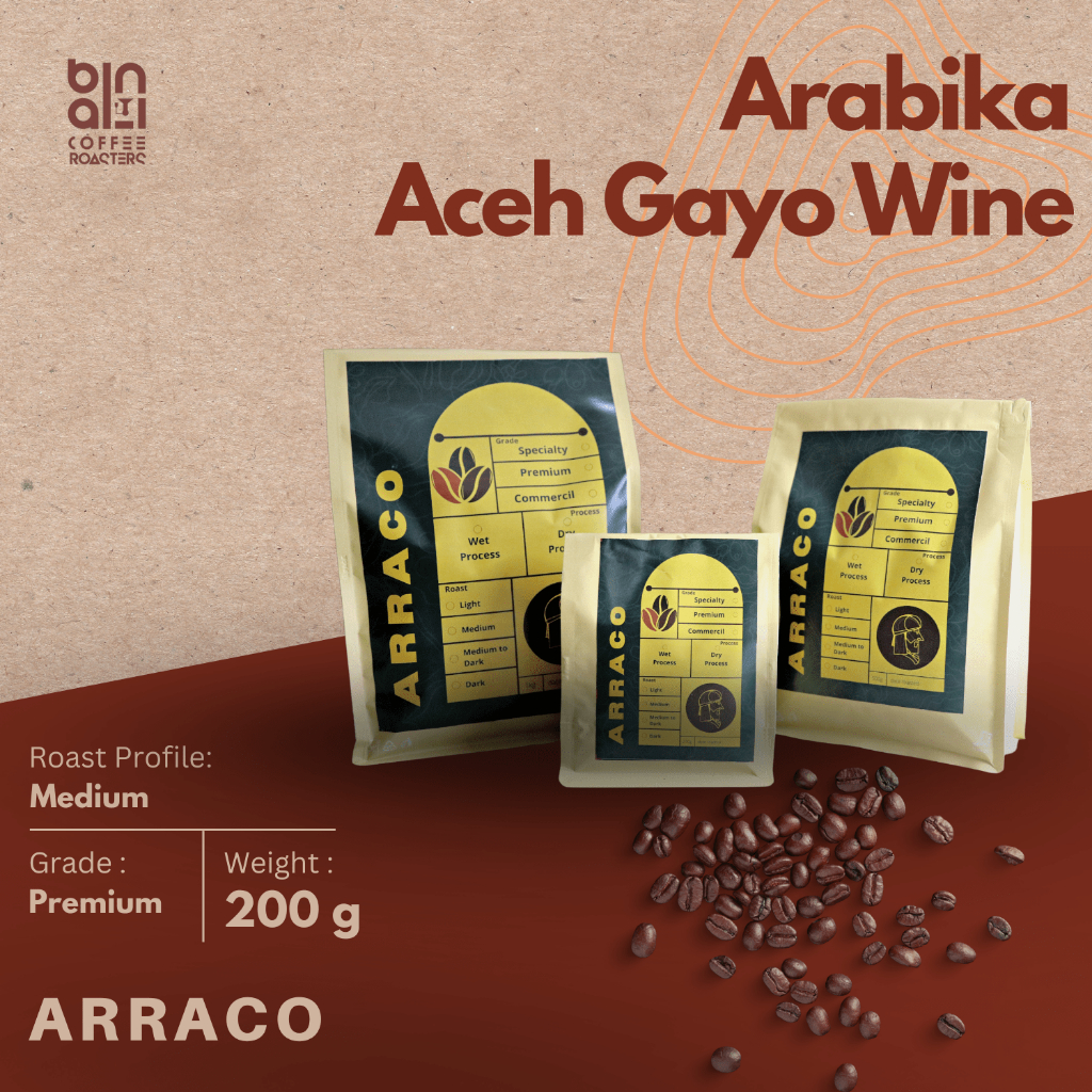 

ARRACO COFFEE - Gayo Wine Arabika 200GR Biji / Bubuk | Wine Processed - Medium Roasted