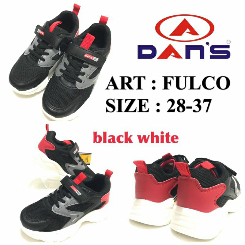 SEPATU SEKOLAH ANAK MERK DAN'S FULCO SIZE 28-37 BLACK WHITE