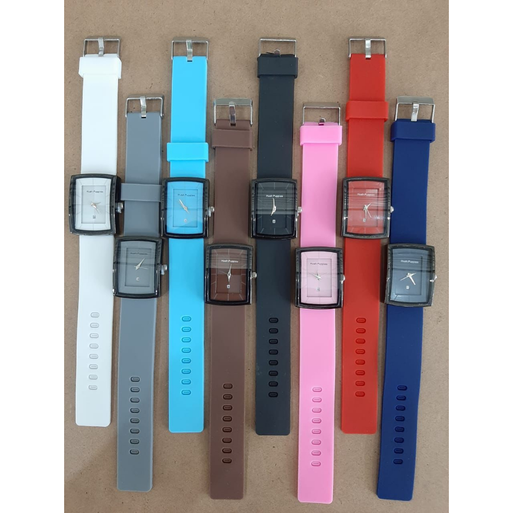 (COD) Jam Tangan Wanita Hush Puppies Segi Tanggal Aktif Strap Rubber HP-7651