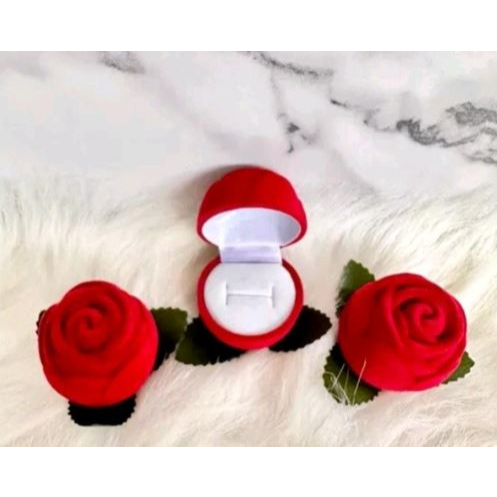 (ROSE) Tempat Cincin Box Kotak Perhiasan ROSE Jewellery Box Wedding Ring Lamaran Beludru