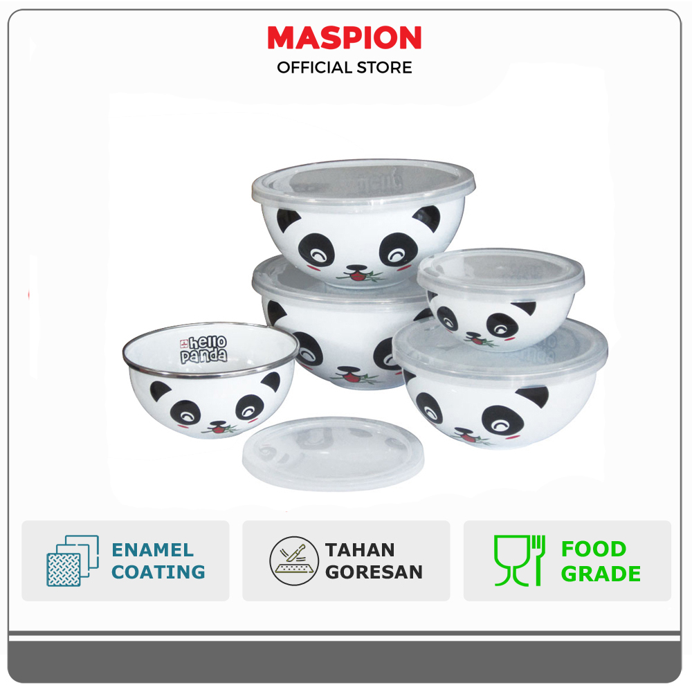 Maspion Panda Tempat Makan Enamel Magic Bowl Hello Panda Set