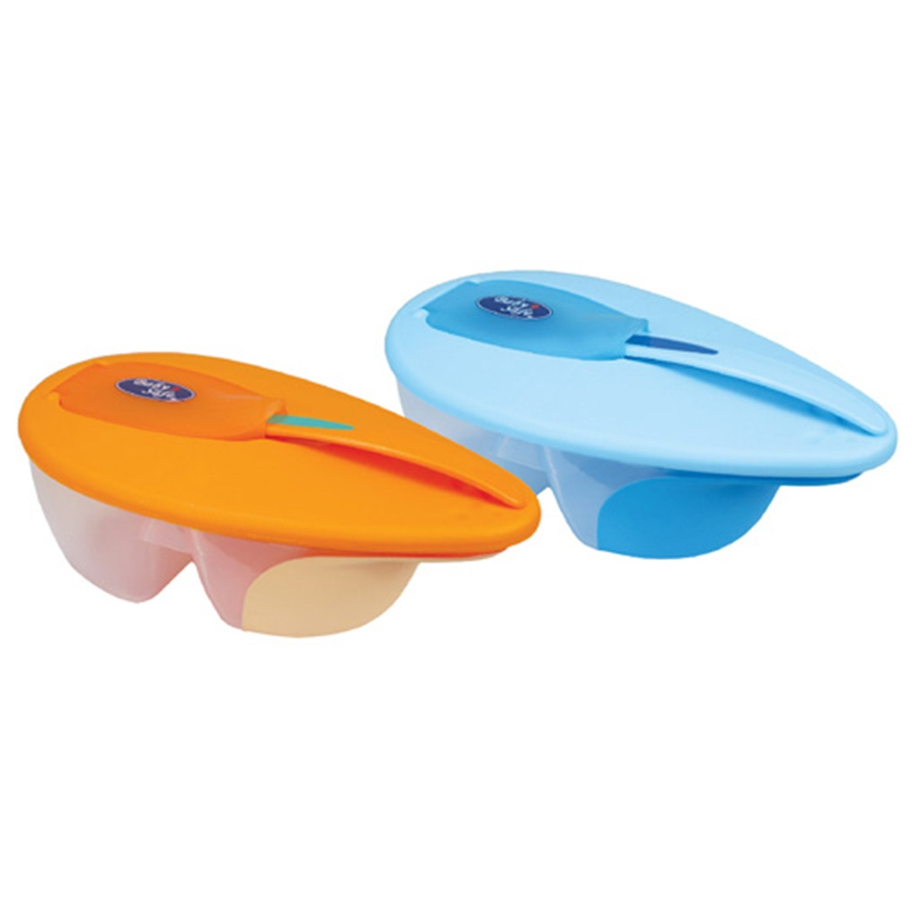 Baby Safe Lunch Box Sekat 2 - FB001 Twin Taste Bowl Set With Heat Sensing Spoon